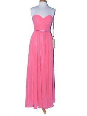 MayQueen #1145 Long Chiffon Lace Up Bridesmaid or Formal Dress -Size 8-Coral